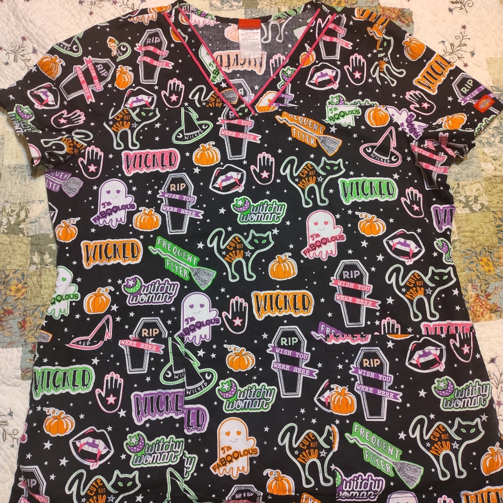 Dickies women's Halloween Scrub Top.